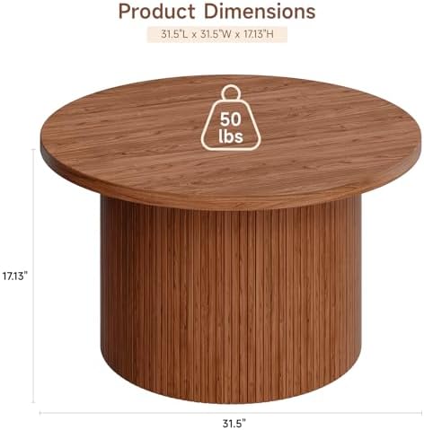 31.5" Round Coffee Table, Tambour Design Coffee Tables for Living Room, Mid Century Modern Wood Coffee Table, alternate view