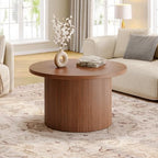 31.5" Round Coffee Table, Tambour Design Coffee Tables for Living Room, Mid Century Modern Wood Coffee Table, alternate view
