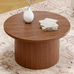 31.5" Round Coffee Table, Tambour Design Coffee Tables for Living Room, Mid Century Modern Wood Coffee Table, alternate view