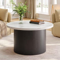 31.5" Round Coffee Table, Tambour Design, Marble Color