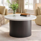 31.5" Round Coffee Table, Tambour Design, Marble Color