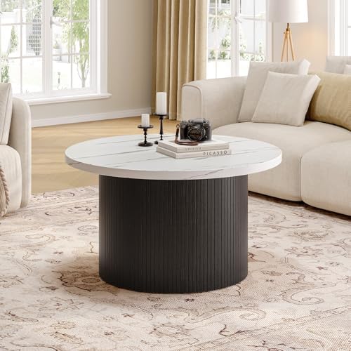 31.5" Round Coffee Table, Tambour Design, Marble Color, alternate view 3