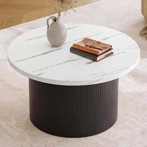 31.5" Round Coffee Table, Tambour Design, Marble Color, alternate view 4