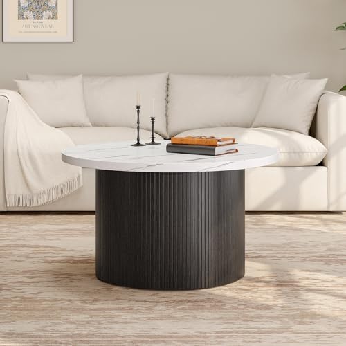 31.5" Round Coffee Table, Tambour Design, Marble Color, alternate view 5