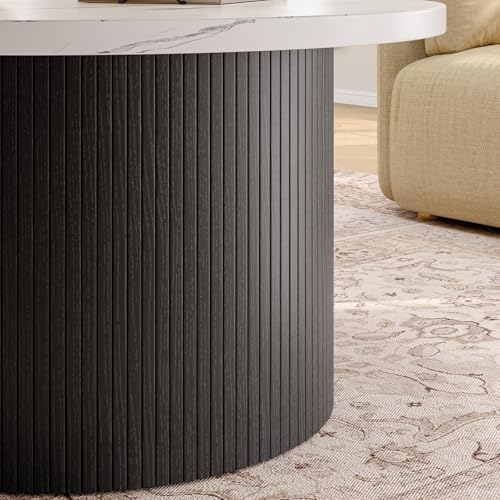 31.5" Round Coffee Table, Tambour Design, Marble Color, alternate view 7