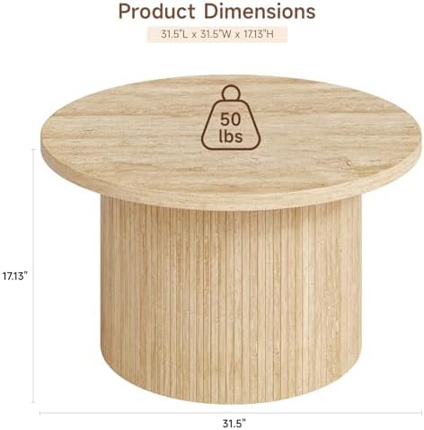 31.5" Round Coffee Table, Tambour Design, Travertine Color, alternate view 2