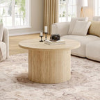 31.5" Round Coffee Table, Tambour Design, Travertine Color, alternate view 3