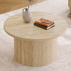 31.5" Round Coffee Table, Tambour Design, Travertine Color, alternate view 4
