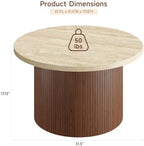 31.5" Round Coffee Table, Tambour Design, Travertine & Walnut, alternate view 2