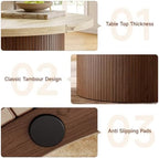 31.5" Round Coffee Table, Tambour Design, Travertine & Walnut, alternate view 6