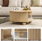 31.5" Round Coffee Table with Storage for Living Room, Natural Oak, alternate view 3