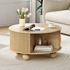 31.5" Round Coffee Table with Storage for Living Room, Natural Oak, alternate view 6