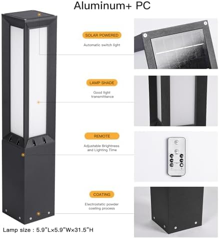 31.5" Solar Pathway Lights Outdoor, Dusk to Dawn Landscape Path Lights in Black Grey, alternate view 2