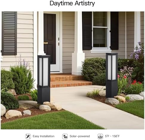 31.5" Solar Pathway Lights Outdoor, Dusk to Dawn Landscape Path Lights in Black Grey, alternate view 5