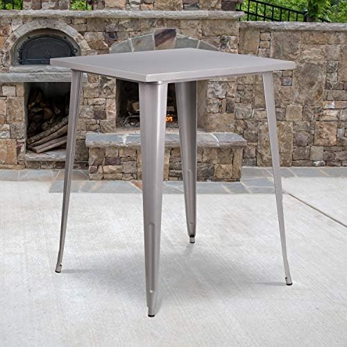 31.5" Sq Silver Metal Bar Height Table