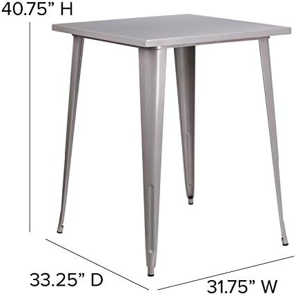 31.5" Sq Silver Metal Bar Height Table, alternate view 2