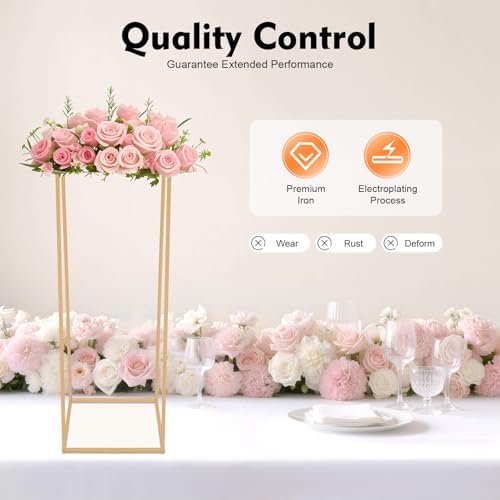 31 in Gold Wedding Flower Stand with Acrylic Top Panel, alternate view 6