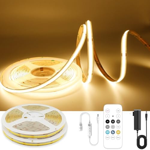 32.8ft COB LED Strip Light Warm White, High Bright LED Strips with 320LEDs, RF Remote and UL Power Supply, 3000K