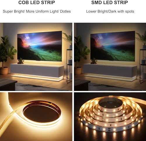 32.8ft COB LED Strip Light Warm White, High Bright LED Strips with 320LEDs, RF Remote and UL Power Supply, 3000K, alternate