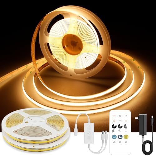 32.8ft COB LED Strip Light Warm White, High Bright LED Strips with 320LEDs, RF Remote and UL Power Supply, 2700K