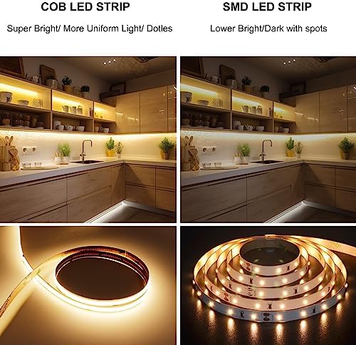 32.8ft COB LED Strip Light Warm White, High Bright LED Strips with 320LEDs, RF Remote and UL Power Supply, 2700K, alternate