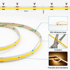 32.8ft COB LED Strip Light Warm White, High Bright LED Strips with 320LEDs, RF Remote and UL Power Supply, 2700K, alternate