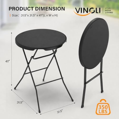 32" Cocktail Table, Folding Round Table Bar Height, High Top Table (Pack of 2), alternate view 3