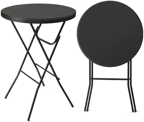 32" Cocktail Table High Top Table, Folding Round Table Bar Height, HDPE Matrial with Gray Metal Finish for