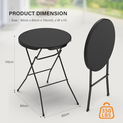 32" Cocktail Table High Top Table, Folding Round Table Bar Height, HDPE Matrial with Gray Metal Finish for, alternate view 3