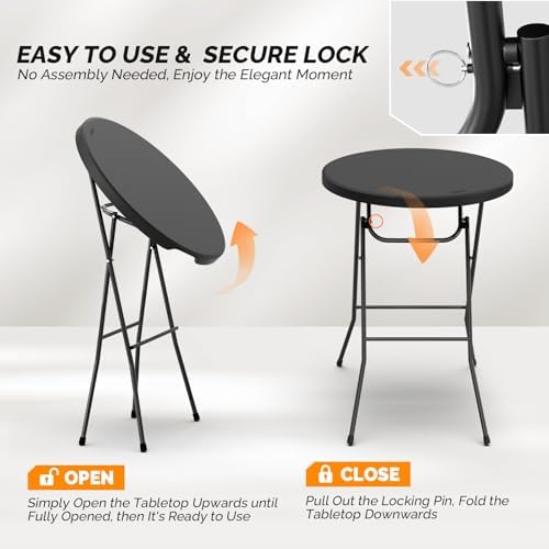 32" Cocktail Table High Top Table, Folding Round Table Bar Height, HDPE Matrial with Gray Metal Finish for, alternate view 5