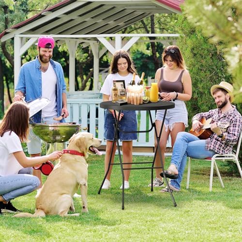 32" Cocktail Table High Top Table, Folding Round Table Bar Height, HDPE Matrial with Gray Metal Finish for, alternate view 6