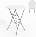 32" Folding Cocktail Table, HDPE Round High Top Table with Metal Frame