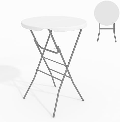 32" Folding Cocktail Table, HDPE Round High Top Table with Metal Frame
