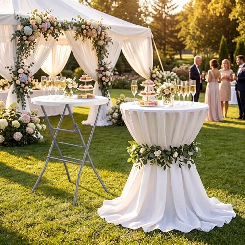 32" Folding Cocktail Table, HDPE Round High Top Table with Metal Frame, alternate view 2