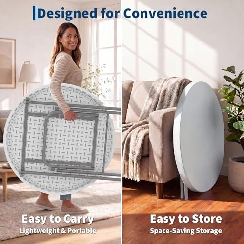 32" Folding Cocktail Table, HDPE Round High Top Table with Metal Frame, alternate view 6