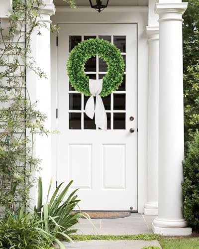 32 inch Artificial Large Boxwood Wreath for Front Door, Greenery Spring Summer Wreath for All Seasons, St, alternate view 2