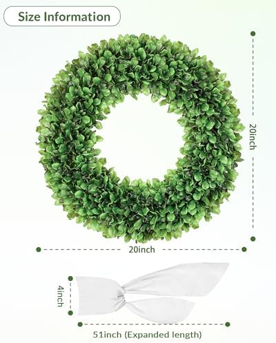 32 inch Artificial Large Boxwood Wreath for Front Door, Greenery Spring Summer Wreath for All Seasons, St, alternate view 3
