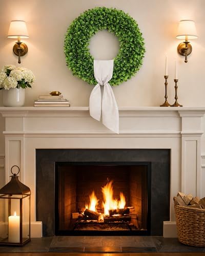 32 inch Artificial Large Boxwood Wreath for Front Door, Greenery Spring Summer Wreath for All Seasons, St, alternate view 7