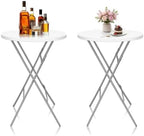 32 Inch Cocktail Tables Set of 2, Round Folding Bar Height, White in White