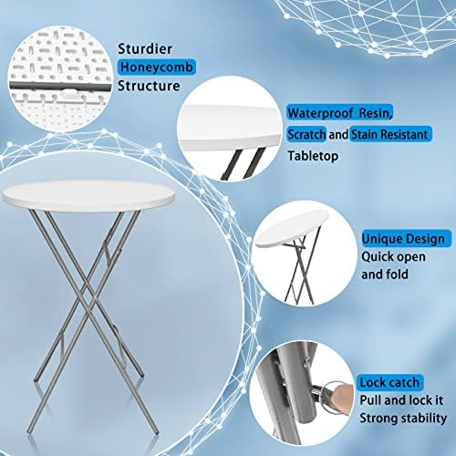 32 Inch Cocktail Tables Set of 2, Round Folding Bar Height, White in White, alternate view 4