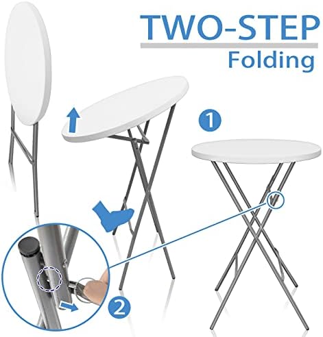 32 Inch Cocktail Tables Set of 2, Round Folding Bar Height, White in White, alternate view 5