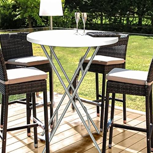 32 Inch Cocktail Tables Set of 2, Round Folding Bar Height, White in White, alternate view 6