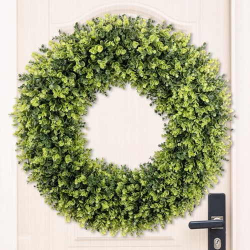 32 Inch Extra Large Boxwoods Green Spring Artificial Wreath for Front Door, Year Round Spring Summer Winter