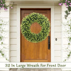 32 Inch Extra Large Boxwoods Green Spring Artificial Wreath for Front Door, Year Round Spring Summer Winter, alternate view 2