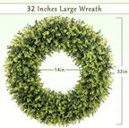 32 Inch Extra Large Boxwoods Green Spring Artificial Wreath for Front Door, Year Round Spring Summer Winter, alternate view 3