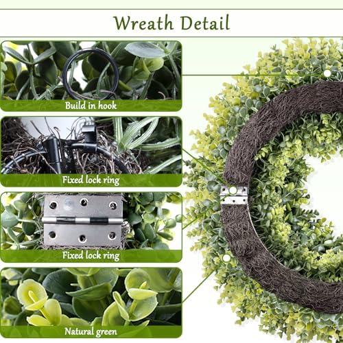 32 Inch Extra Large Boxwoods Green Spring Artificial Wreath for Front Door, Year Round Spring Summer Winter, alternate view 4