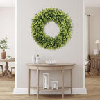32 Inch Extra Large Boxwoods Green Spring Artificial Wreath for Front Door, Year Round Spring Summer Winter, alternate view 5