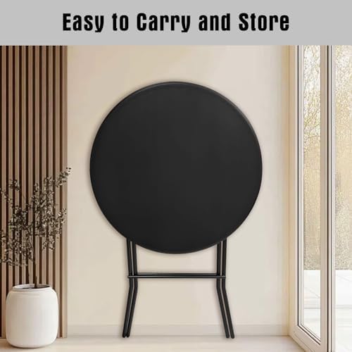 32-Inch Folding Cocktail Table, Bar Height Round Table, 2 Pack, Black in Black, alternate view 6