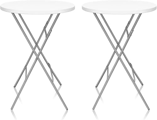 32-Inch Folding Cocktail Table, Bar Height Round Table, 2 Pack, White in White