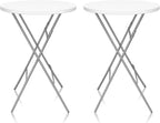 32-Inch Folding Cocktail Table, Bar Height Round Table, 2 Pack, White in White